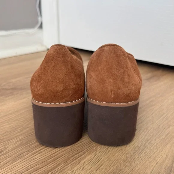 Vionic Ava Suede Wedge Loafers Tan Brown Platform Lug Sole Shoes Womens 8.5 - Picture 5 of 8
